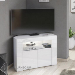 Furneo Corner Tv Stand Unit Cabinet Matt & High Gloss Clifton 07 White Led Lights - thumbnail 1