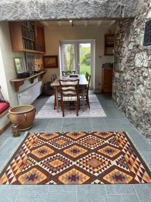 Second Nature Online Alwar Geometric Kilim Rug In Brown Red Orange Design / 120 Cm X 180 Cm - image 1