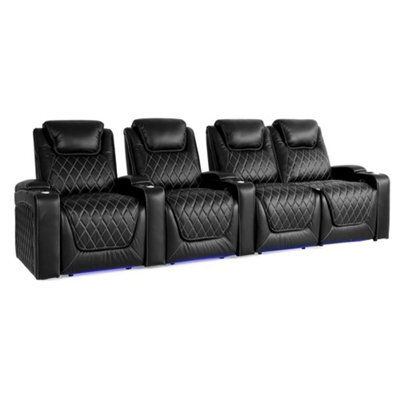 Valencia Oslo Home Cinema Seating Row Of 4 Loveseat Right Black Nappa Leather Diamond Stitching Power Headrest - image 1