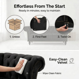Bravich Cambridge Chesterfield 3 Seater Sofa - Velvet Black - thumbnail 9