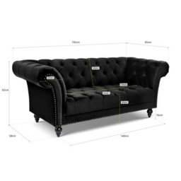 Bravich Cambridge Chesterfield 3 Seater Sofa - Velvet Black - thumbnail 8