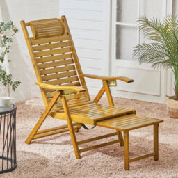 Folding Recliner Bamboo Sun Lounge Patio Pool Lounger Rocking Swing Chair - thumbnail 4