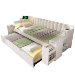 Btm 3Ft Single Daybed 90 Plus 90 X 190 Cm With Pull Out Trundle Storage Cabinet Usb C Charging Sofa Bed White No Mattress - thumbnail 7
