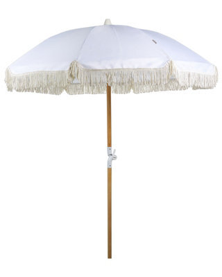 Wyld And Coco 150 Cm Round Tilting Garden Parasol - White Recycled Polyester Canopy, Beech Wood Pole - image 1