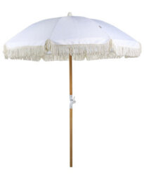 Wyld And Coco 150 Cm Round Tilting Garden Parasol - White Recycled Polyester Canopy, Beech Wood Pole - thumbnail 1