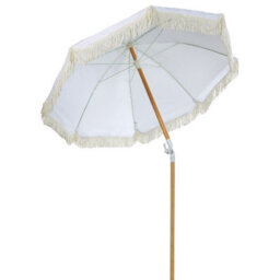 Wyld And Coco 150 Cm Round Tilting Garden Parasol - White Recycled Polyester Canopy, Beech Wood Pole - thumbnail 6