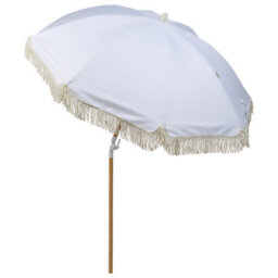 Wyld And Coco 150 Cm Round Tilting Garden Parasol - White Recycled Polyester Canopy, Beech Wood Pole - thumbnail 5