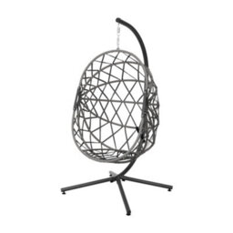 Breeins Dark Grey Rattan Swing Egg Chair Hanging Garden Hammock Swing Chair Hanging Basket With Cushions & Stand Outdoor Furniture - thumbnail 4