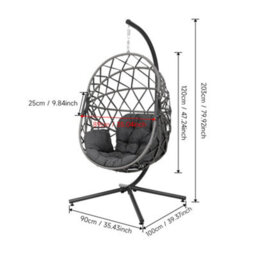 Breeins Dark Grey Rattan Swing Egg Chair Hanging Garden Hammock Swing Chair Hanging Basket With Cushions & Stand Outdoor Furniture - thumbnail 5