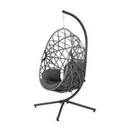 Breeins Dark Grey Rattan Swing Egg Chair Hanging Garden Hammock Swing Chair Hanging Basket With Cushions & Stand Outdoor Furniture - thumbnail 3