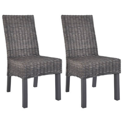 Berkfield Dining Chairs 2 Pcs Brown Kubu Rattan And Mango Wood - image 1