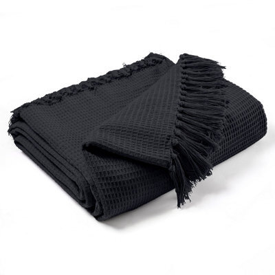 Ehc Waffle Cotton Woven King Size Sofa Throw 3 Seater Sofa/ Chair/ Double Bed, 225 X 250 Cm, Dark Grey - image 1