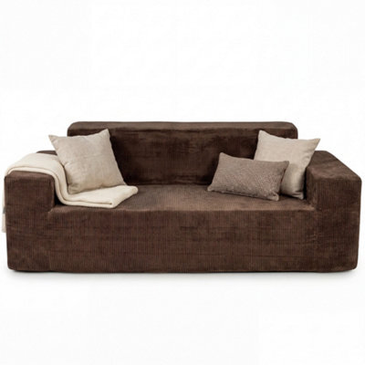 Costway Corduroy 3-Seater Sofa Boneless Loveseat Couch With High Backrest Wide Armrest Brown - image 1