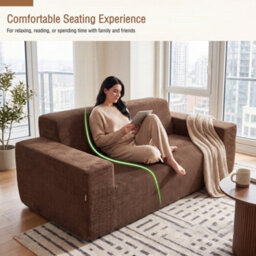 Costway Corduroy 3-Seater Sofa Boneless Loveseat Couch With High Backrest Wide Armrest Brown - thumbnail 9
