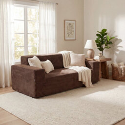 Costway Corduroy 3-Seater Sofa Boneless Loveseat Couch With High Backrest Wide Armrest Brown - thumbnail 5