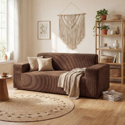 Costway Corduroy 3-Seater Sofa Boneless Loveseat Couch With High Backrest Wide Armrest Brown - thumbnail 3