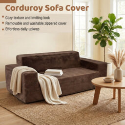Costway Corduroy 3-Seater Sofa Boneless Loveseat Couch With High Backrest Wide Armrest Brown - thumbnail 7