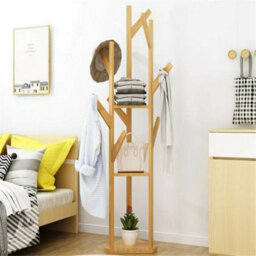 Fativo 1Pcs 163 X 35 X 35Cm Freestanding Bamboo Coat Hanger Stand, Tree Shape Clothes Rack With Storage Shelves