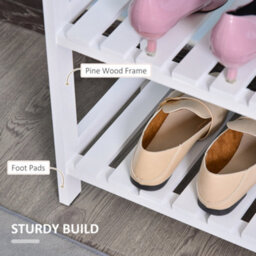 Homcom 3-Tier Shoe Rack Wood Frame Slatted Shelves Open Storage, White - thumbnail 6
