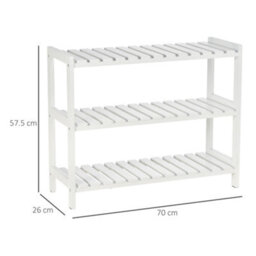 Homcom 3-Tier Shoe Rack Wood Frame Slatted Shelves Open Storage, White - thumbnail 3