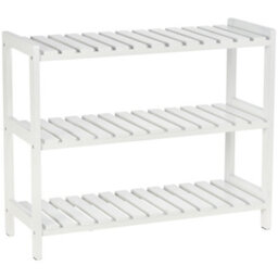 Homcom 3-Tier Shoe Rack Wood Frame Slatted Shelves Open Storage, White - thumbnail 2