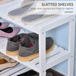 Homcom 3-Tier Shoe Rack Wood Frame Slatted Shelves Open Storage, White - thumbnail 5