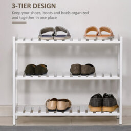 Homcom 3-Tier Shoe Rack Wood Frame Slatted Shelves Open Storage, White - thumbnail 4