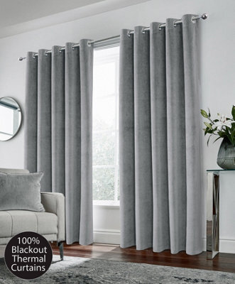 Luxury Enhanced Living Grey Velvet, Supersoft, 100% Blackout, Thermal Pair Of Curtains With Eyelet Top - 46 X 72 Inch (117X183Cm) - image 1