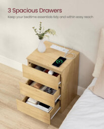 Songmics Charging Nightstand Pair, Side Tables With Power Strips, Drawer Storage, Usb Ports, Straw Yellow - thumbnail 6