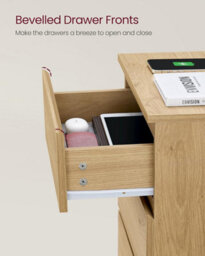 Songmics Charging Nightstand Pair, Side Tables With Power Strips, Drawer Storage, Usb Ports, Straw Yellow - thumbnail 5