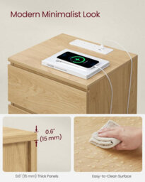Songmics Charging Nightstand Pair, Side Tables With Power Strips, Drawer Storage, Usb Ports, Straw Yellow - thumbnail 4