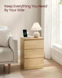 Songmics Charging Nightstand Pair, Side Tables With Power Strips, Drawer Storage, Usb Ports, Straw Yellow - thumbnail 3