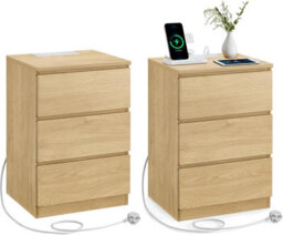 Songmics Charging Nightstand Pair, Side Tables With Power Strips, Drawer Storage, Usb Ports, Straw Yellow - thumbnail 8