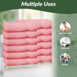 Casabella Premium Quality 12 Pink Face Towels 30X30Cm Highly Absorbent Face Cloth Set, 100% Combed Cotton 650 Gsm - thumbnail 5