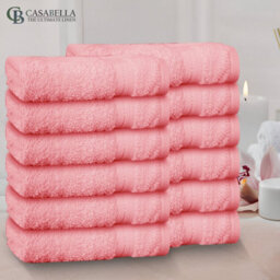 Casabella Premium Quality 12 Pink Face Towels 30X30Cm Highly Absorbent Face Cloth Set, 100% Combed Cotton 650 Gsm - thumbnail 4