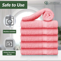 Casabella Premium Quality 12 Pink Face Towels 30X30Cm Highly Absorbent Face Cloth Set, 100% Combed Cotton 650 Gsm - thumbnail 3