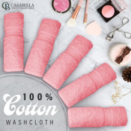 Casabella Premium Quality 12 Pink Face Towels 30X30Cm Highly Absorbent Face Cloth Set, 100% Combed Cotton 650 Gsm - thumbnail 2