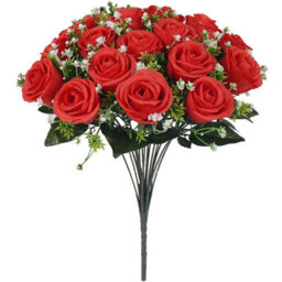 18 Heads Silk Rose Artificial Flower Bouquet - Deep Pink, 36Cm Lifelike Home & Wedding Decor - thumbnail 4