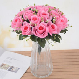 18 Heads Silk Rose Artificial Flower Bouquet - Deep Pink, 36Cm Lifelike Home & Wedding Decor - thumbnail 5