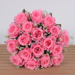 18 Heads Silk Rose Artificial Flower Bouquet - Deep Pink, 36Cm Lifelike Home & Wedding Decor - thumbnail 1