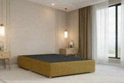 "Nexus Windsor Mustard Plush Divan Bed Base No Drawers With 54"" Floor Standing Winged Headboard 4'6 Double" - thumbnail 4