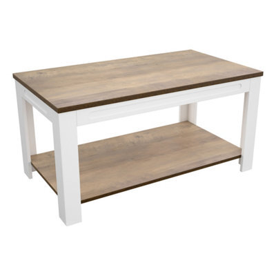 Avf 90Cm X 50Cm Whitesands Coffee Table - Satin White & Wood - image 1