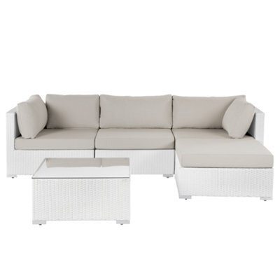 Beliani Sano 4 Seater Garden Corner Sofa With Table Left Hand White Pe Rattan Modular - image 1
