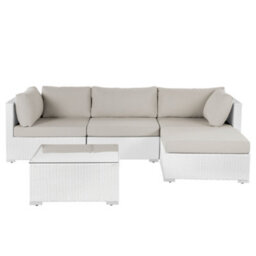 Beliani Sano 4 Seater Garden Corner Sofa With Table Left Hand White Pe Rattan Modular - thumbnail 1