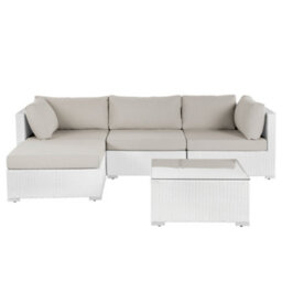 Beliani Sano 4 Seater Garden Corner Sofa With Table Left Hand White Pe Rattan Modular - thumbnail 4