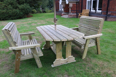 Churnet Valley Garden Furniture Ltd Ergo Table Bench Set - Sits 4, Wooden Alfresco Garden Dining Furniture Set - L250 X W180 X H105 Cm - Min. Assembly Required - image 1