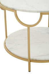 Orsina White Marble Stone Gold Finish Side Table, Iron Frame End Table With 2 Tier Design, Modern Side Table - thumbnail 4