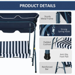 Outsunny 3-Person Garden Swing Chair W/ Adjustable Canopy, Blue Stripes - thumbnail 5