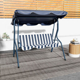 Outsunny 3-Person Garden Swing Chair W/ Adjustable Canopy, Blue Stripes - thumbnail 7