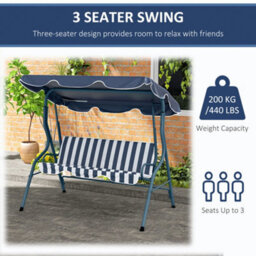 Outsunny 3-Person Garden Swing Chair W/ Adjustable Canopy, Blue Stripes - thumbnail 6